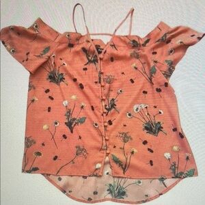 Chic Floral Off-Shoulder Blouse in Coral